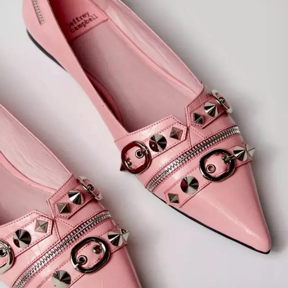 Free People Jeffrey Campbell Roxine Studded Flats Pink Leather Point Toe - Picture 6 of 7